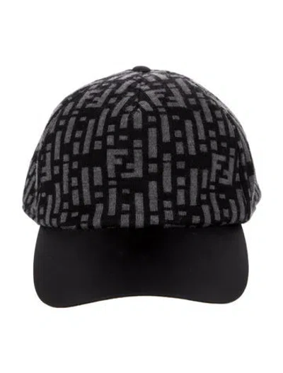 Pre-owned Fendi Pattern Print Baseball Hat In Gray
