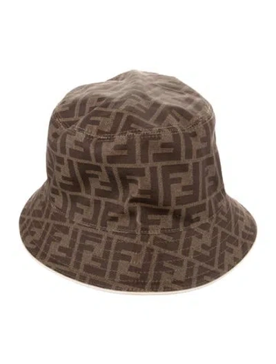 Pre-owned Fendi Pattern Print Polyester Blend Bucket Hat In Brown