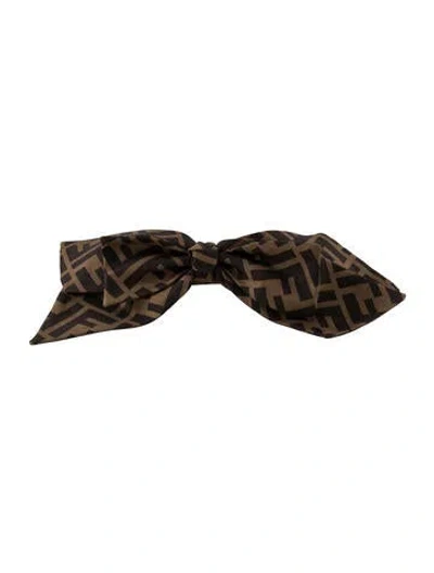 Pre-owned Fendi Pattern Printed Bow Hair Clip W/tags In Brown