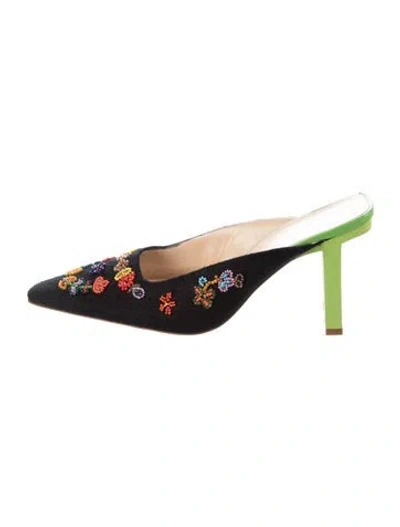 Pre-owned Fendi Patterned Beaded Accents Mules In Multi