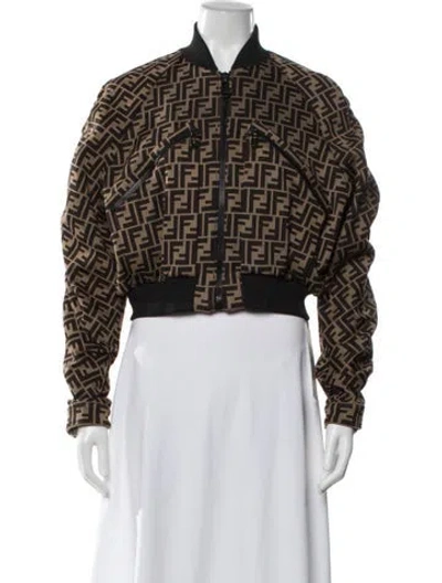 Pre-owned Fendi Patterned Bomber Jacket In Neutral