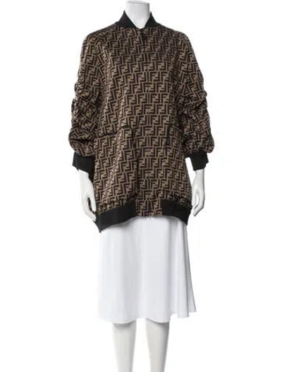 Pre-owned Fendi Patterned Bomber Jacket W/ Tags In Brown
