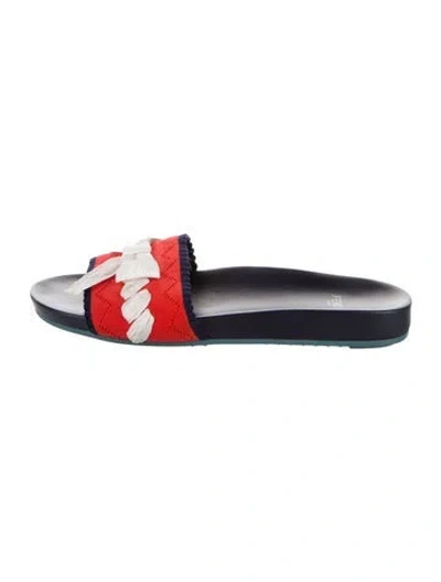 Pre-owned Fendi Patterned Bow Accents Slides In Red