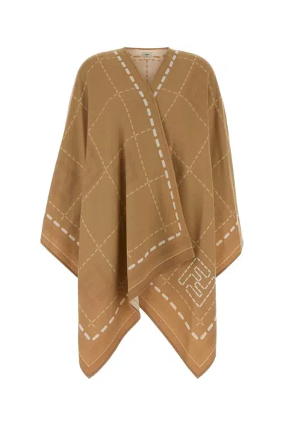 Fendi Patterned Brown Virgin Wool Cape