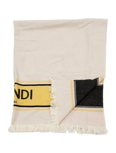 Pre-owned Fendi Patterned Cashmere-blend Throw Blanket In Neutrals