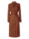 Fendi Patterned Collared Midi Dress In Brown