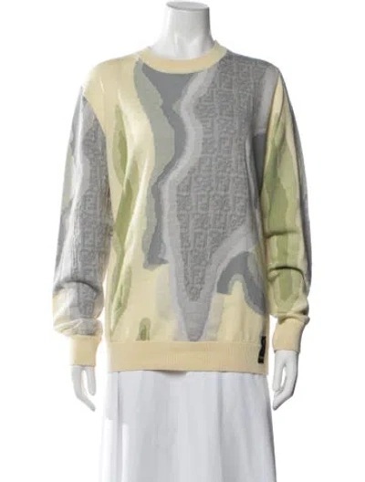Pre-owned Fendi Patterned Crew Neck Sweater In Green