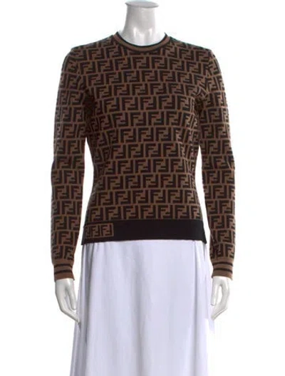 Pre-owned Fendi Patterned Crew Neck Top In Brown