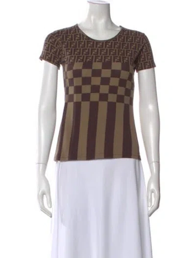Pre-owned Fendi Patterned Crew Neck T-shirt In Brown