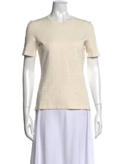 Pre-owned Fendi Patterned Crew Neck T-shirt In Neutral