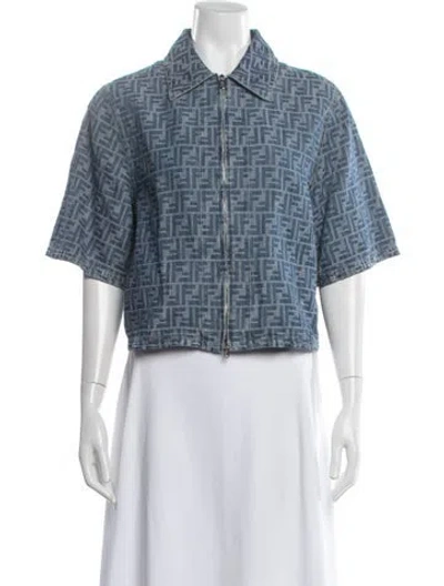 Pre-owned Fendi Patterned Denim Jacket In Blue