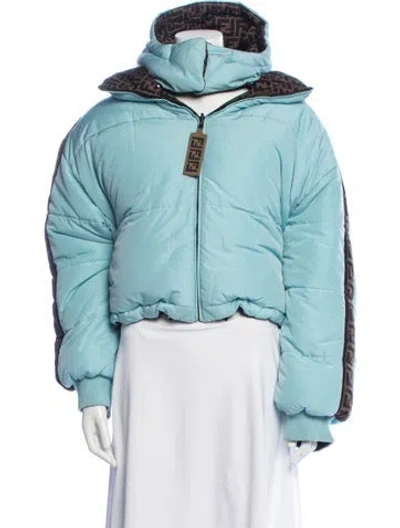 Pre-owned Fendi Patterned Down Coat In Blue