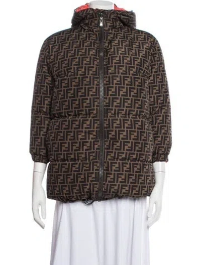 Pre-owned Fendi Patterned Down Jacket In Black