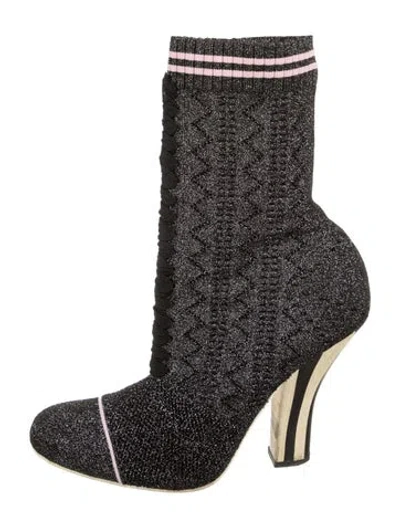 Pre-owned Fendi Patterned Glitter Accents Sock Boots In Grey/metallic