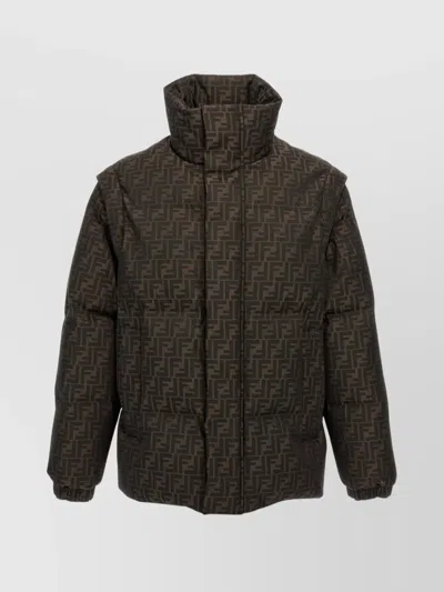 FENDI PATTERNED HIGH COLLAR PADDED JACKET WITH POCKETS