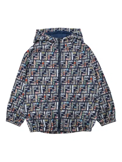 Fendi Kids' Patterned Hooded Jacket In Blue