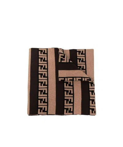 Fendi Patterned Intarsia-knit Scarf In Black