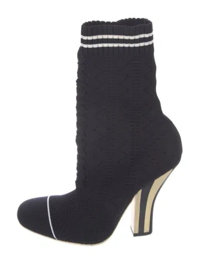 Pre-owned Fendi Patterned Lasercut Accents Sock Boots In Blue