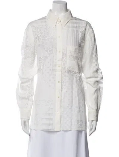 Pre-owned Fendi Patterned Long Sleeve Blouse In White