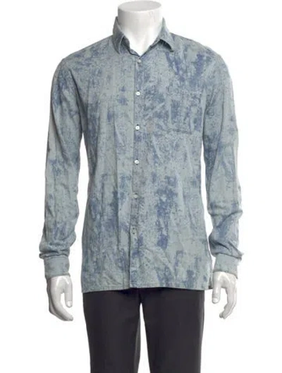 Pre-owned Fendi Patterned Long Sleeve Denim Shirt In Blue