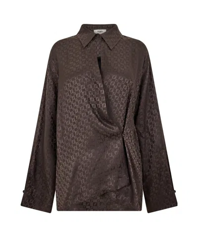 Fendi Patterned Long-sleeve Shirt In Brown