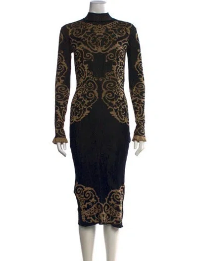 Pre-owned Fendi Patterned Midi Length Dress In Black