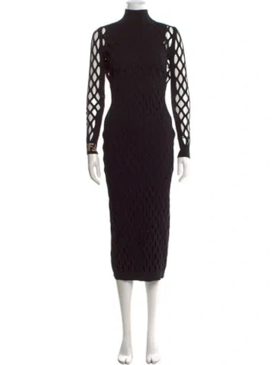 Pre-owned Fendi Patterned Midi Length Dress In Black