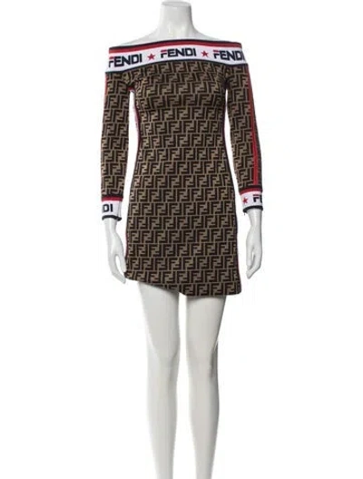 Pre-owned Fendi Patterned Mini Dress In Brown