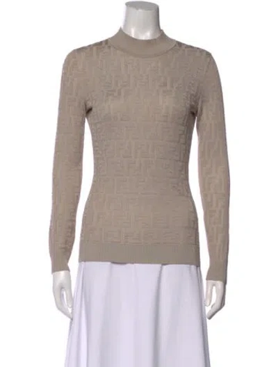 Pre-owned Fendi Patterned Mock Neck Sweater In Neutral