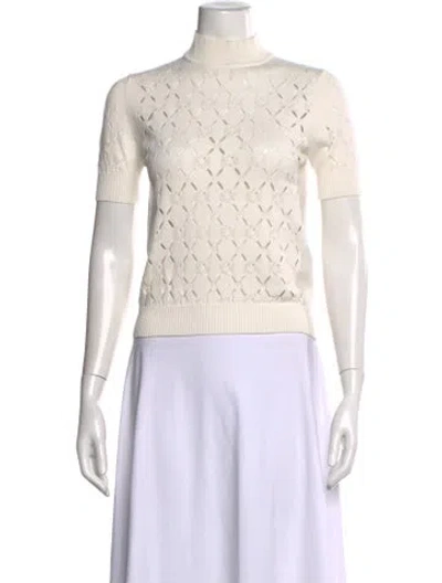 Pre-owned Fendi Patterned Mock Neck Sweater In White