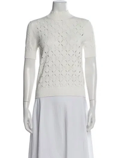 Pre-owned Fendi Patterned Mock Neck Sweater In White