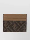 Fendi Compact Geometric Card Holder With Leather Stitching In Brown
