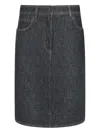 Fendi Flared Midi Denim Skirt With All-over Quilted Ff Motif Clothing In Black