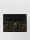 Fendi Brown Card-holder With Metal Lettering In Leather And Ff Canvas Man In Black