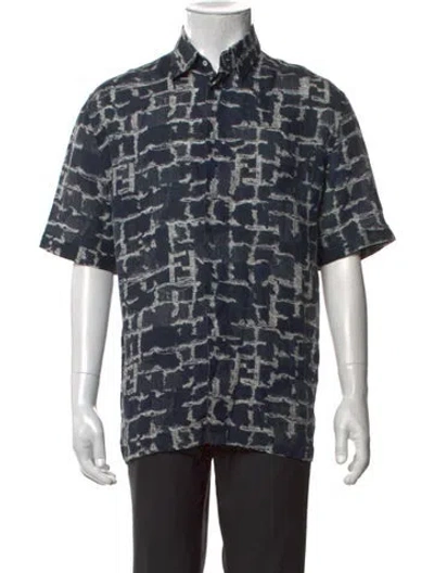 Pre-owned Fendi Patterned Short Sleeve Shirt In Blue
