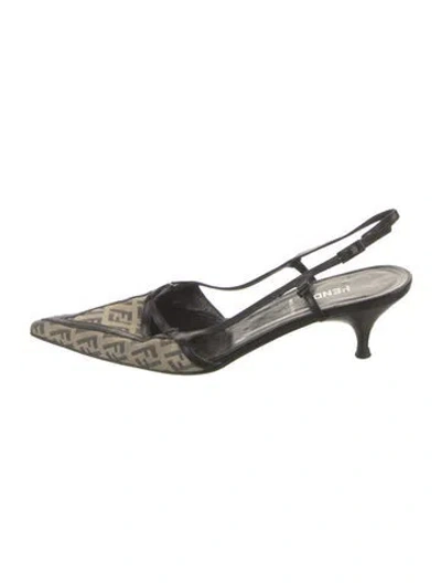 Pre-owned Fendi Patterned Slingback Pumps In Black