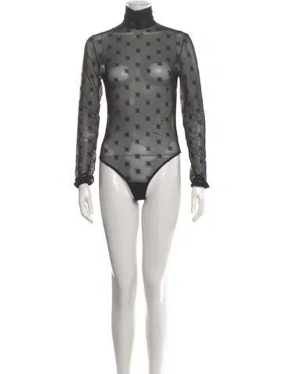 Pre-owned Fendi Patterned Turtleneck Bodysuit In Black