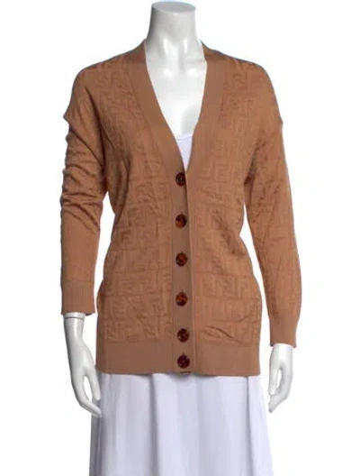 Pre-owned Fendi Patterned V-neck Sweater In Brown
