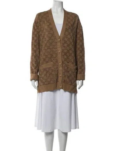 Pre-owned Fendi Patterned V-neck Sweater In Brown