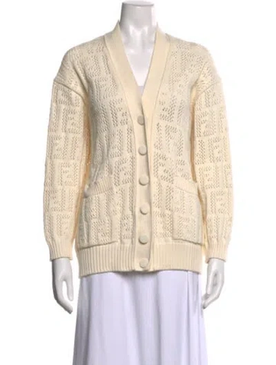 Pre-owned Fendi Patterned V-neck Sweater In Neutral
