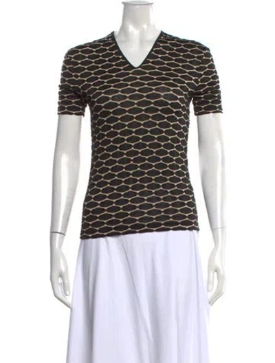 Pre-owned Fendi Patterned V-neck T-shirt In Black