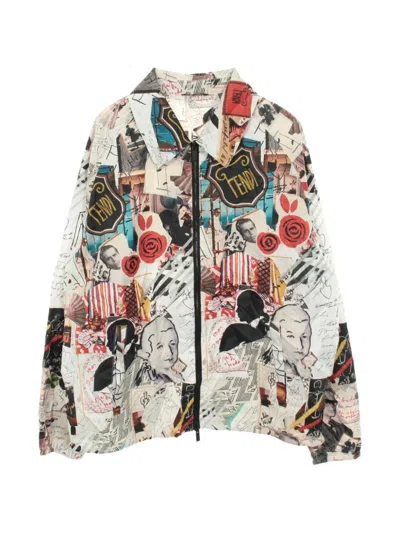 Pre-owned Fendi Patterned Zip-up Blouson Jacket In Neutrals