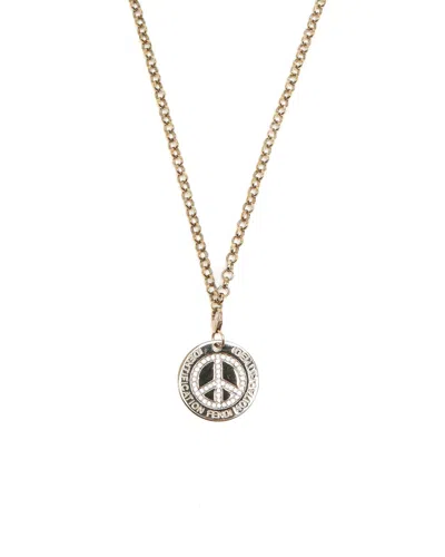 Pre-owned Fendi Peace Rhinestone Necklace In Gold