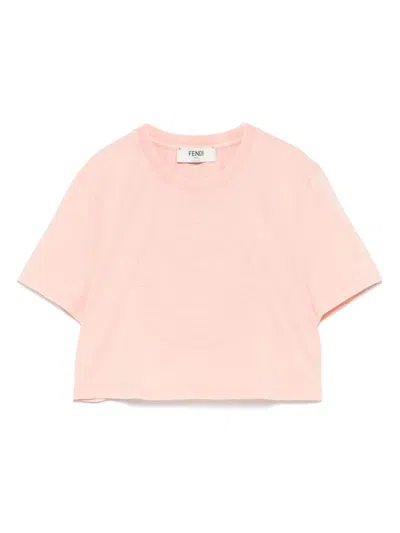 FENDI PEACH CREWNECK CROPPED T-SHIRT