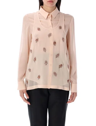 FENDI PEACH EMBROIDERED GEORGETTE TOP