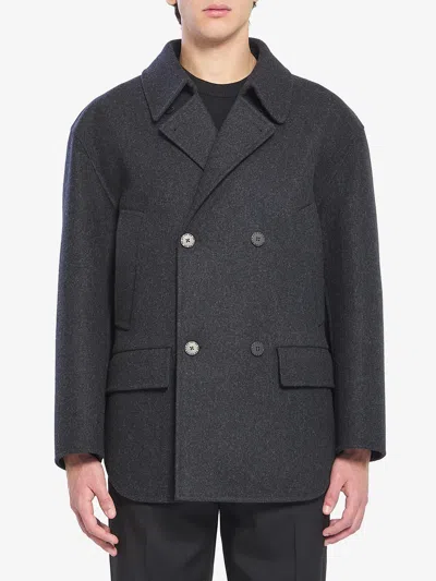 Fendi Wool Pea Coat In Gray