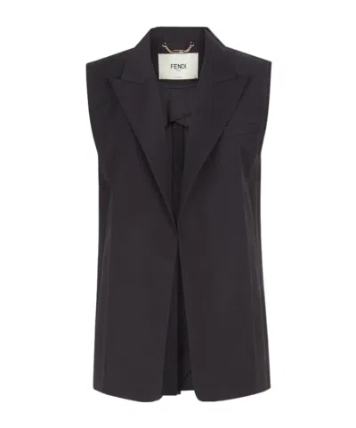 Fendi Peak Lapels Sleeveless Tailored Vest In Black