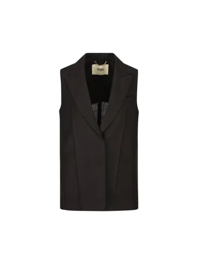 Fendi Peak Lapels Sleeveless Tailored Waistcoat In Black