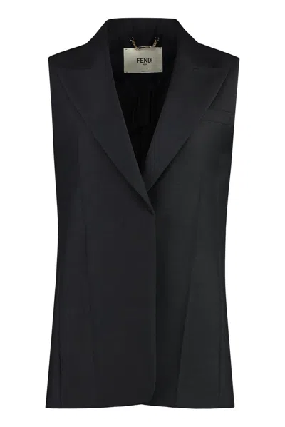 Fendi Peak Lapels Sleeveless Tailored Waistcoat In Black