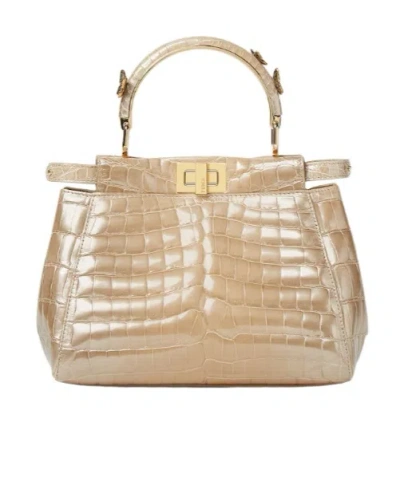 Fendi Pearlescent Ivory Crocodile Leather Bag In Nude